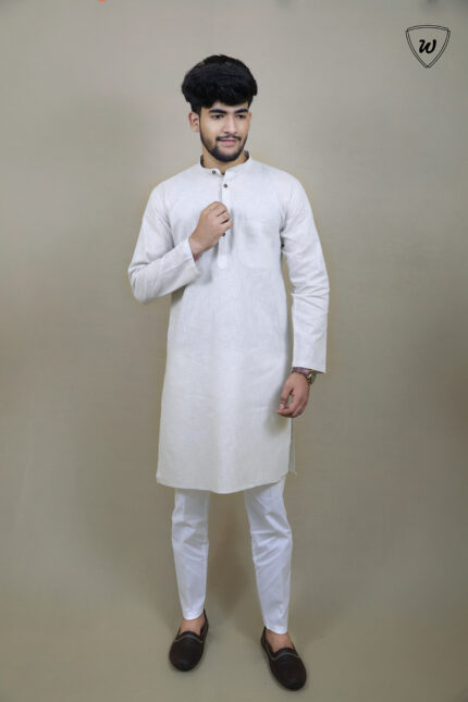 Men’s Luxe Pure Linen Light Grey Kurta Pajama Set