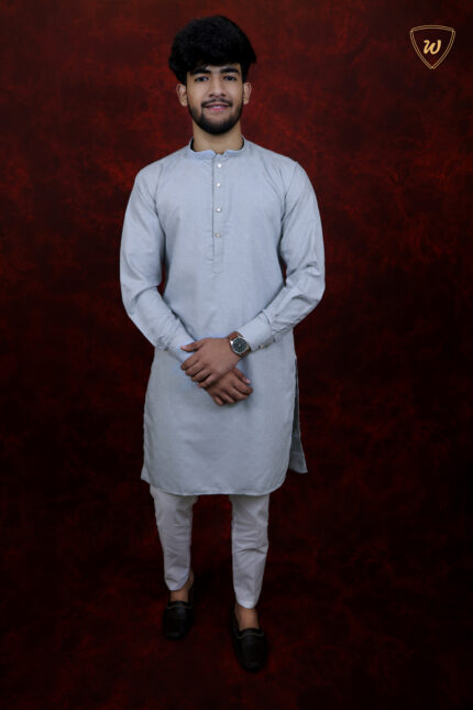 Men’s Ethnic Wear Grey Thread Work Kurta Pajama Set