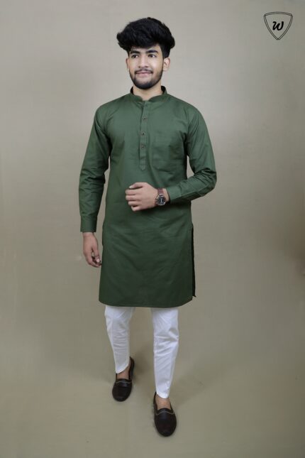 Men’s Ethnic Wear Dark Green Pure Cotton Kurta Pajama Set