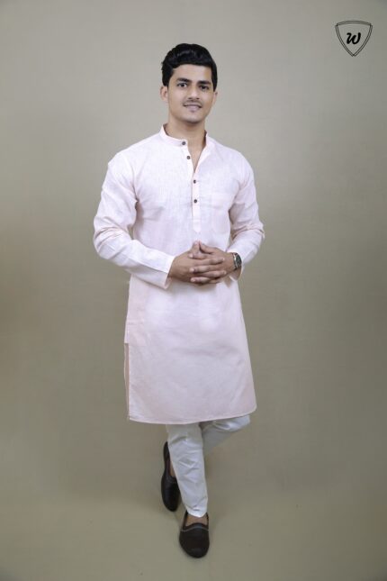 Men’s Luxe Pure Linen Peach Kurta Pajama Set