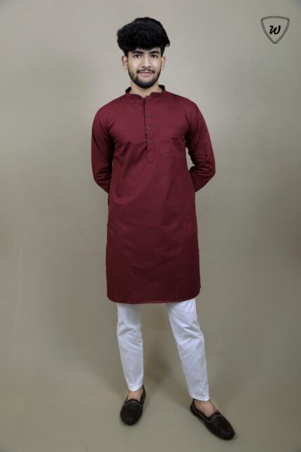 Men’s Ethnic Wear Maroon Pure Cotton Kurta Pajama Set