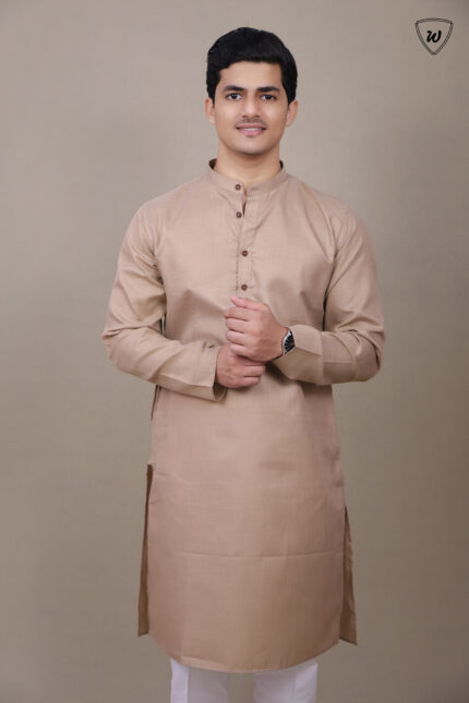 Men’s Beige Aura Blended Cotton Kurta Pajama Set