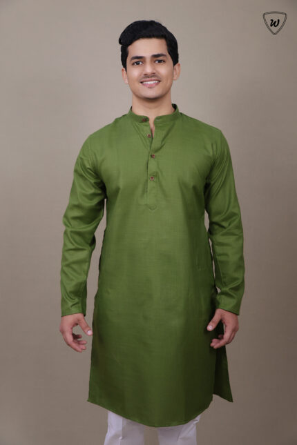 Men’s Olive Green Aura Blended Cotton Kurta Pajama Set