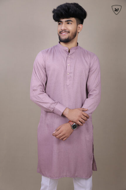 Men’s Mauve Pink Sequin Striped Kurta – Festive Celebration Edition
