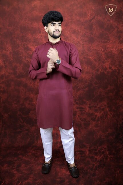 Men’s Ethnic Wear Maroon Blended Cotton Kurta Pajama Set